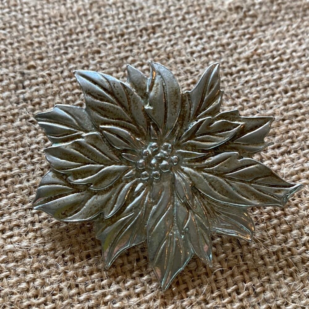 Vintage pewter poinsettia brooch pin